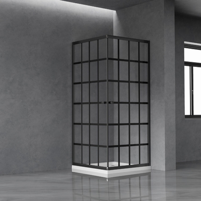 Clear Tempered Glass Double Door Square Shower Enclosure in Black Electroplated Frame