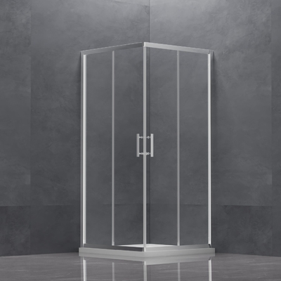 Clear Tempered Glass Double Door Square Shower Enclosure in Black Electroplated Frame
