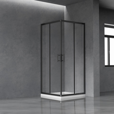 Clear Tempered Glass Double Door Square Shower Enclosure in Black Electroplated Frame