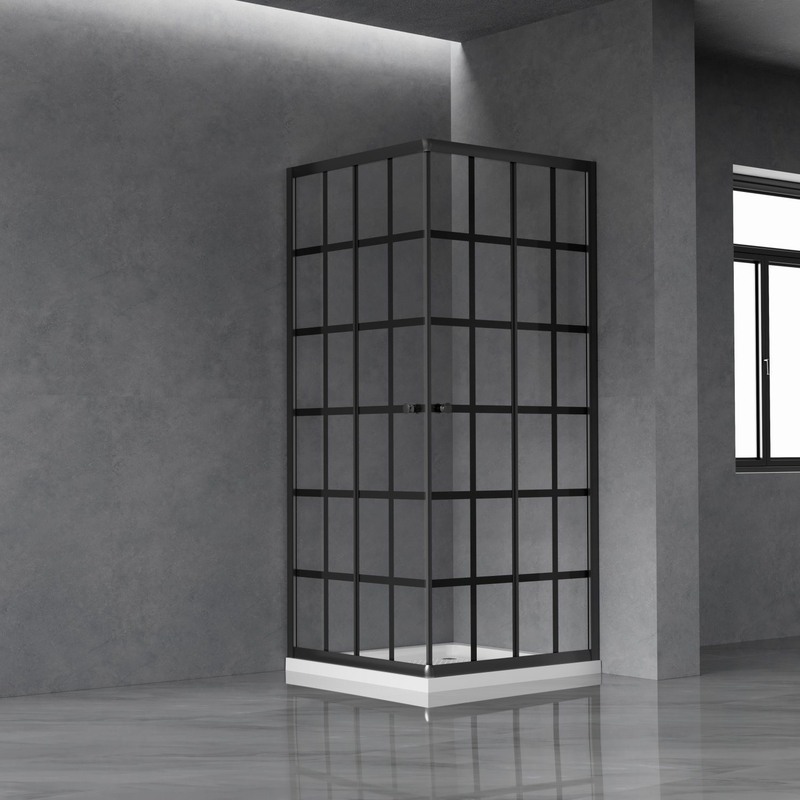 Clear Tempered Glass Double Door Square Shower Enclosure in Black Electroplated Frame